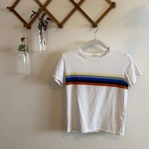 White colorful slightly cropped striped tee